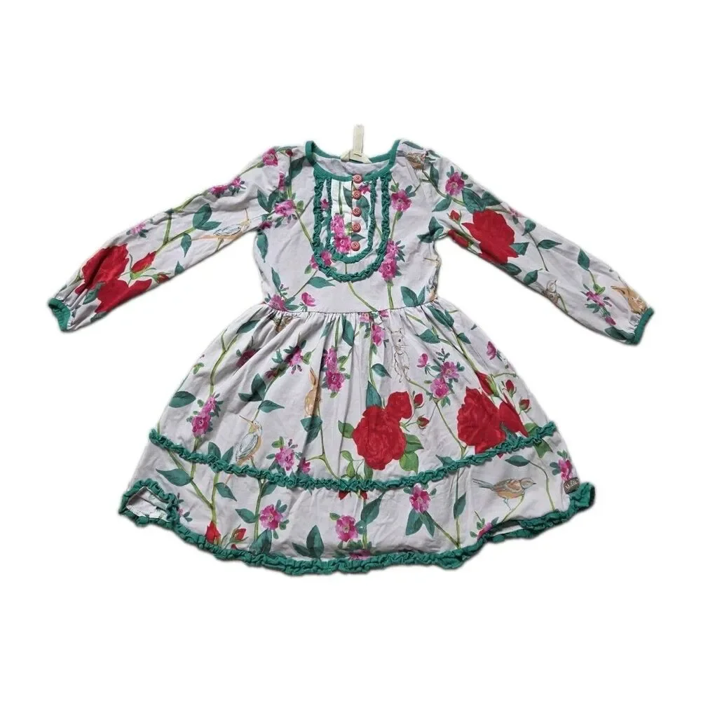 Matilda Jane Woodland Wonders Bunny Bird Floral Dress Girls 6 Long Sleeve GUC